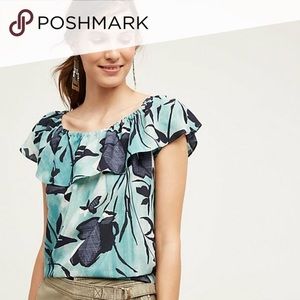 Anthropologie Maeve blue off the shoulder blouse size large